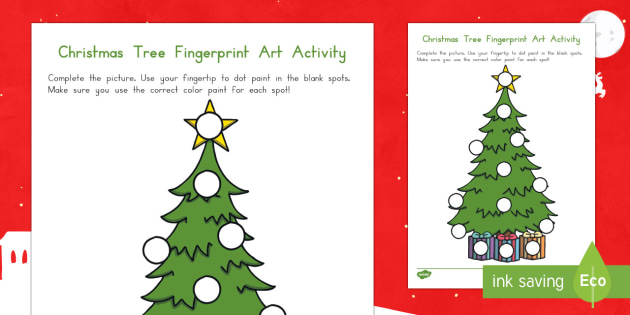 Christmas Tree Fingerprint Art Worksheet / Activity Sheet