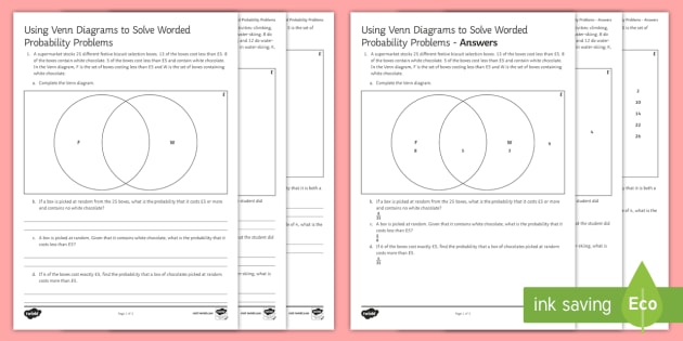 Using Venn Diagrams To Solve Worded Probability Problems Worksheet