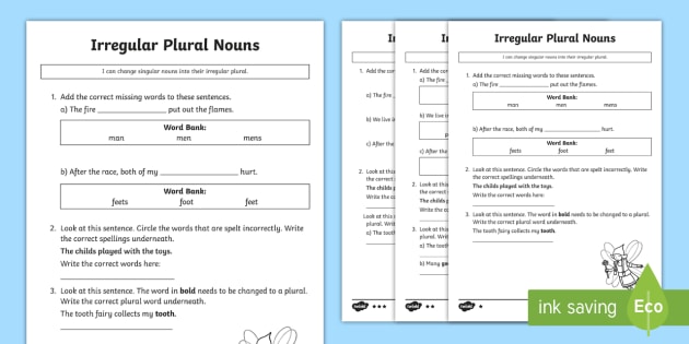 irregular plural nouns differentiated activities