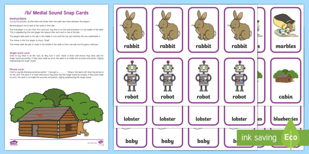 /b/ Medial Sound Snap Cards Worksheet (teacher Made)