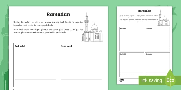 KS2 Ramadan Good Deeds and Bad Habits Worksheet / Activity 