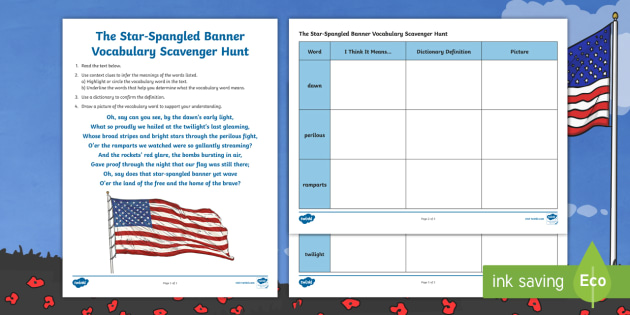 Star Spangled Banner Vocabulary Scavenger Hunt