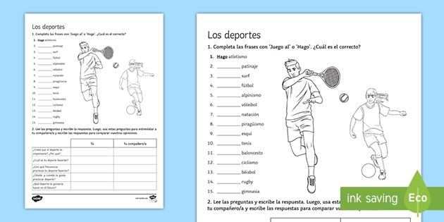 Sports Worksheet Worksheet Spanish teacher Made 