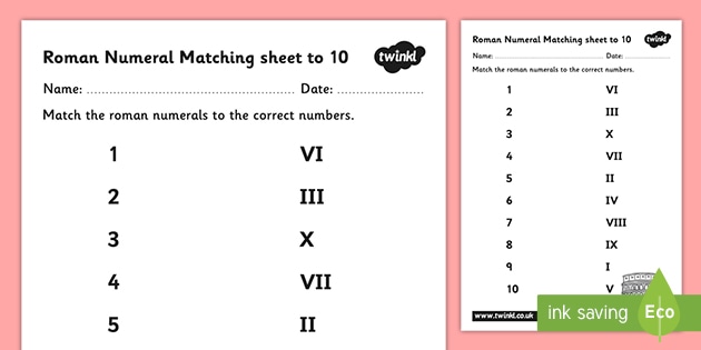 roman numerals 1 10 matching worksheet teacher made