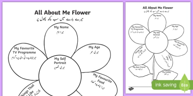 all about me flower writing template urdu teacher made