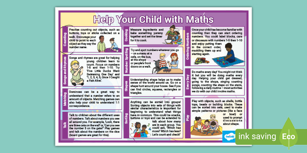 Kindergarten Help Your Child with Maths Poster for Parents