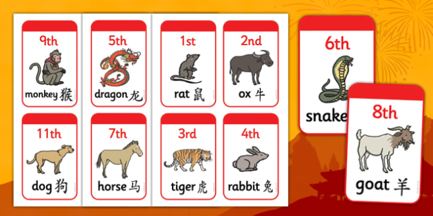 Simplified Chinese New Year Animal Race Position Cards