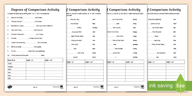 Degree Of Comparison Of Adjectives Worksheet Grade 4