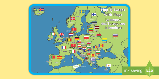 - Political Map of Europe Flags 1art1 Carte Poster Stampa e Cornice 91 x 61cm in English MDF 