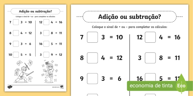 Atividades de Matemática para o 1º Ano – Adição e Subtração