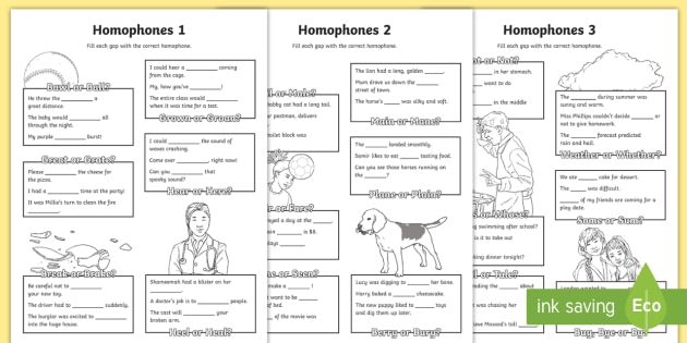 words that sound alike homophones activity sheets