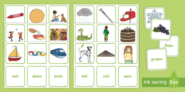 Ai A E And Ay Sounds With Pictures Matching Cards