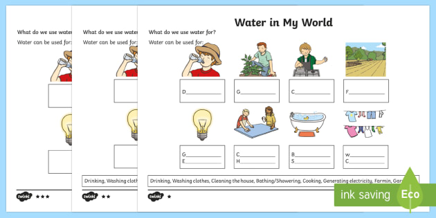 water in my world differentiated worksheet worksheets