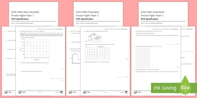 Gcse Maths Specimen Papers 1 2 And 3 Higher 001 Ocr