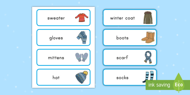 Winter Clothes Vocabulary, Winter Season