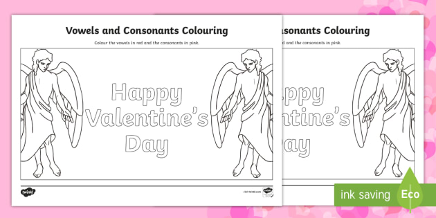 valentines day vowel and consonant words colouring sheet happy valentines day black and white words
