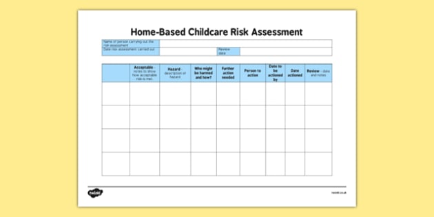 Home-based childcare blank risk assessment (teacher made)