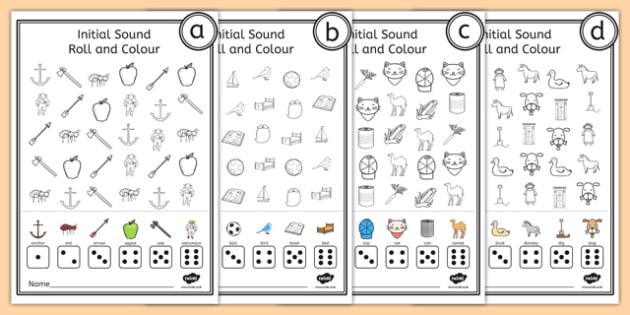 roll and colour initial sounds worksheet worksheet pack