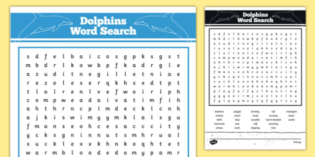 Australian Animals Years 3-6 Dolphins Word Search