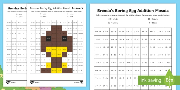 Brenda's Boring Egg Maths Addition Mosaic Worksheet / Worksheet