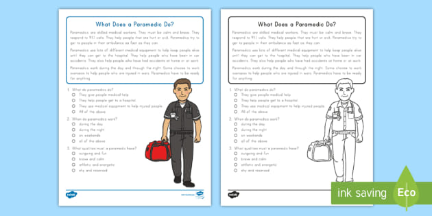 Second Grade What Does A Paramedic Do? Reading Passage Comprehension ...