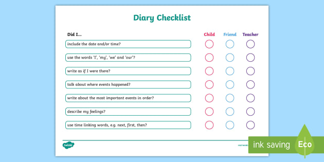 KS1 Diary Writing Checklist Diary Diaries Writing Diaries