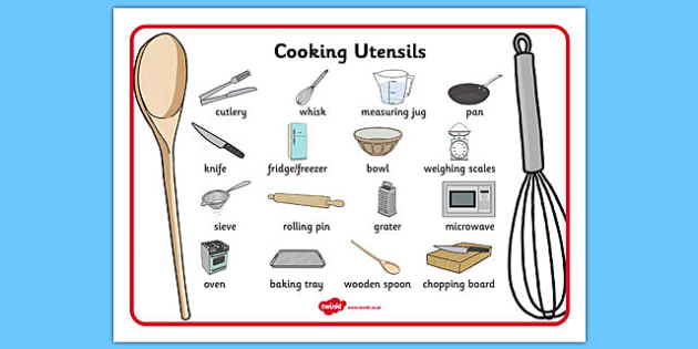 Cooking Utensils Word Mat - food, kitchen, cook, baking, preparation, food prep, cookery, instruction writing, recipe writing