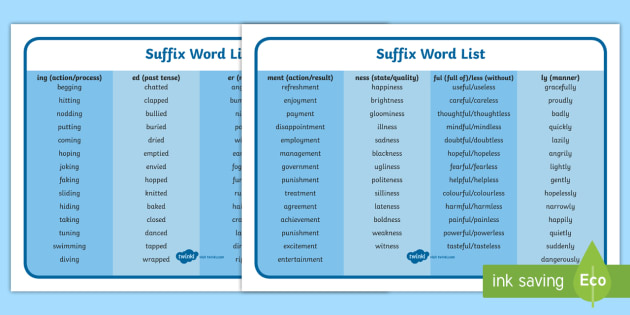 Suffix List Word Mat Suffix List Word Mat Teacher Made
