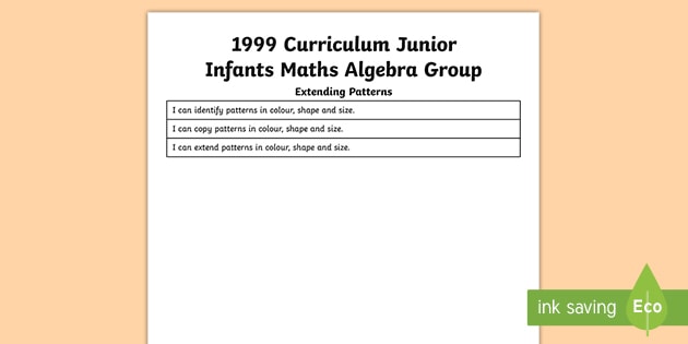 1999 Curriculum Junior Infants Maths Algebra Assessment Group Colouring