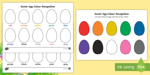 easter egg colour recognition worksheet / activity sheets