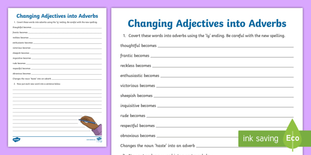 Changing Adjectives Into Adverbs Spelling Activity Spelling