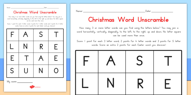 Christmas Word Unscramble Teacher Made