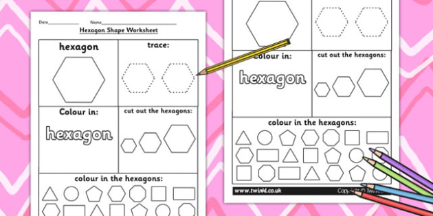 Hexagon Shape Worksheet - shapes, 2D shapes, tracing, numeracy