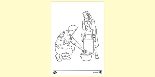 FREE! - Woman Serving Soldier at Canteen Colouring Sheets