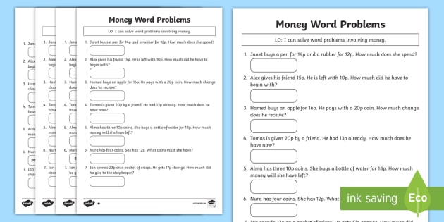 British Money Word Problems Activity Sheet