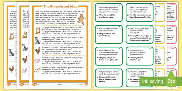 the gingerbread man differentiated story and comprehension question cards