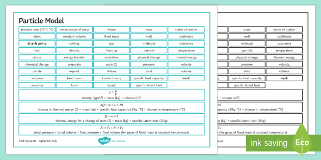 Edexcel Physics Particle Model Word Mat (teacher Made)