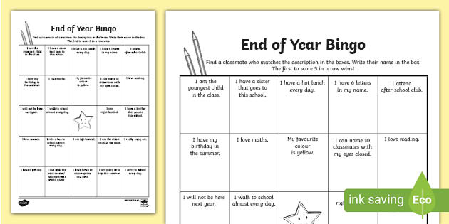 Last Day Of School Bingo Worksheet Worksheet End Of The School Year Bingo