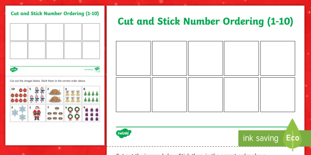 Christmas Themed Cut and Stick Number Ordering Sheets