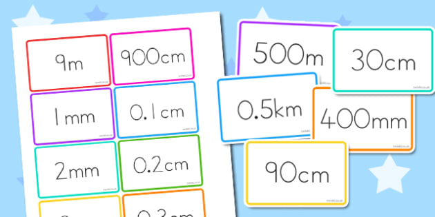 MM CM M KM Equivalents Matching Cards
