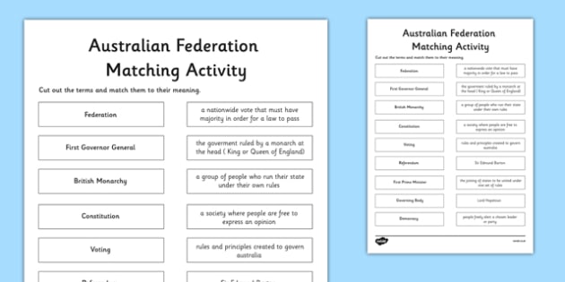 australian federation matching activity year 6 history