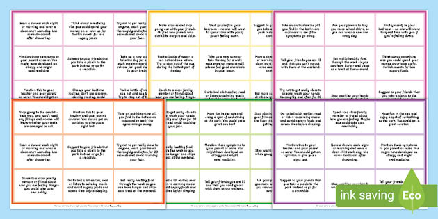 Health Education KS2 Self-Care Bingo for Health & Wellbeing