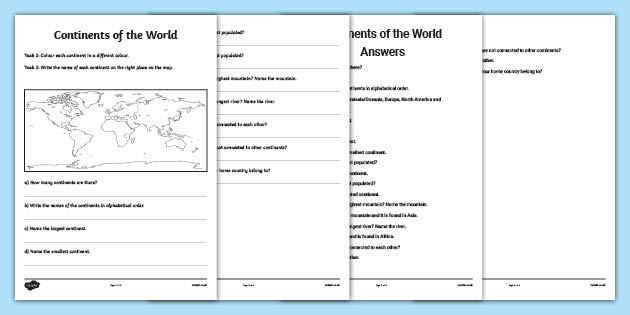 continents of the world worksheet ks1 primary resources