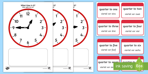 Clock Matching Game Quarter To Matching Cards English/German