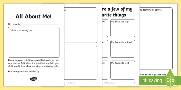 All about Me EYFS to Year 1 Transition Booklet for new class