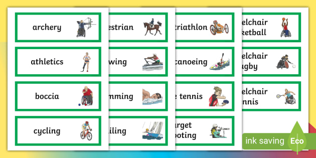 Paralympic Sports Word Cards (teacher made)