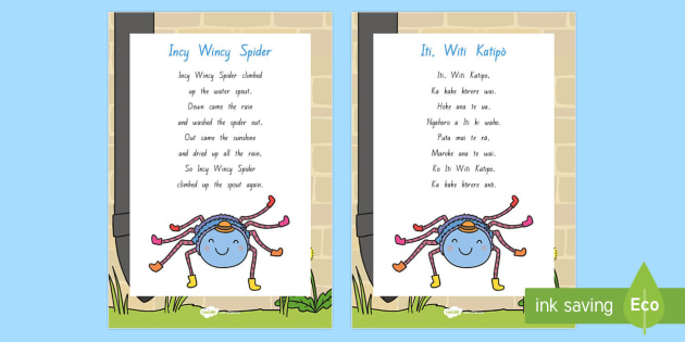 Incy Wincy Spider Display Poster - English/Te Reo Māori