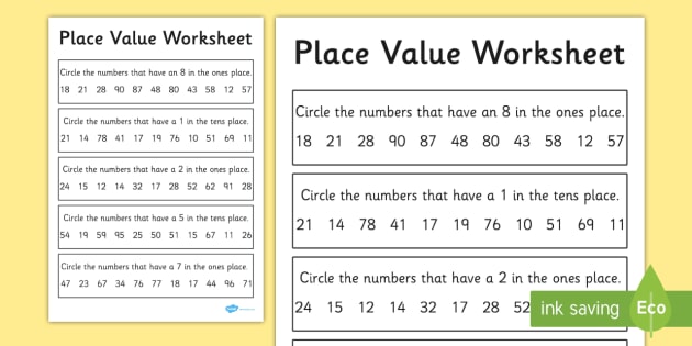 place value worksheet worksheet 2 digits