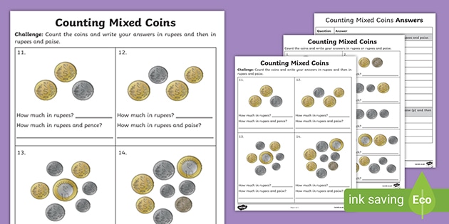 counting mixed indian coins worksheets teacher made