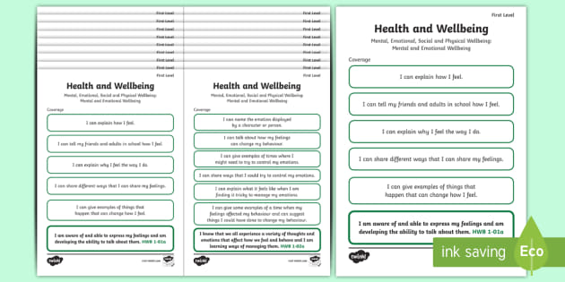 CfE First Level Health and Wellbeing Child-Friendly Assessment Tracker